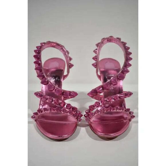 Christian Louboutin Spikita Strap 100 Confettis Pink Strappy Sandal Heel Pump 36 - Picture 6 of 13